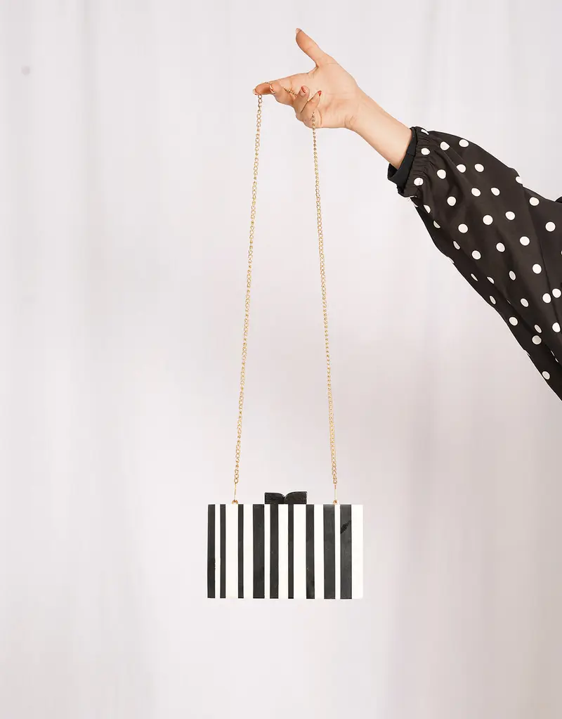 Handcrafted striped box clutch bag