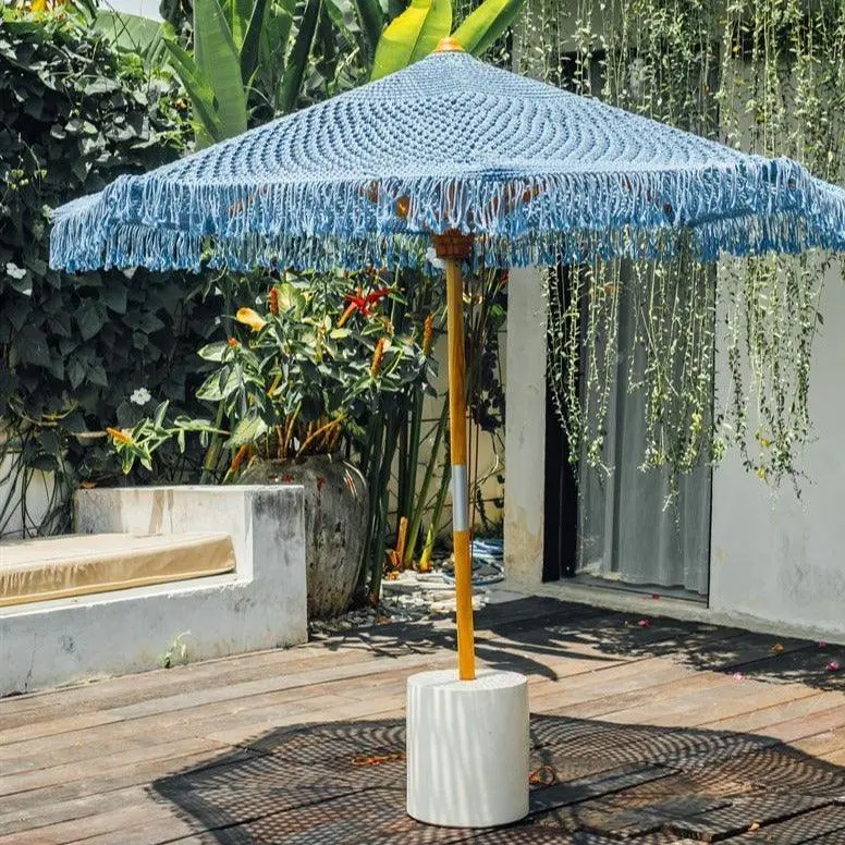 Handgeknoopte Parasol - Blauw Fringes - 250cm