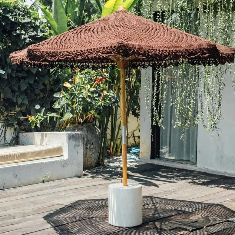 Handgeknoopte Parasol - Flower Bruin Rond - 250cm