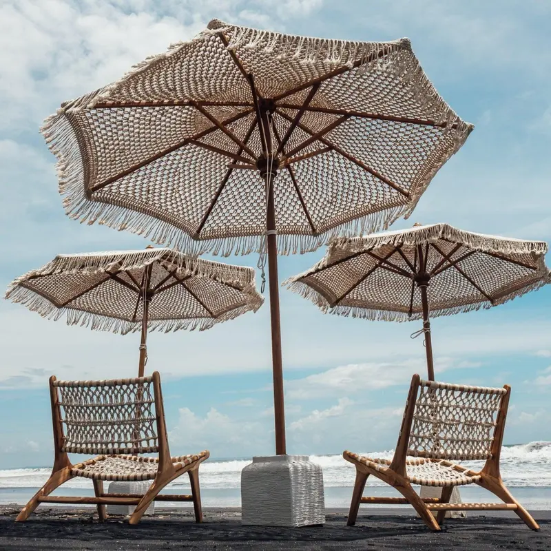 Handgeknoopte Parasol - Fringe Crème 250cm