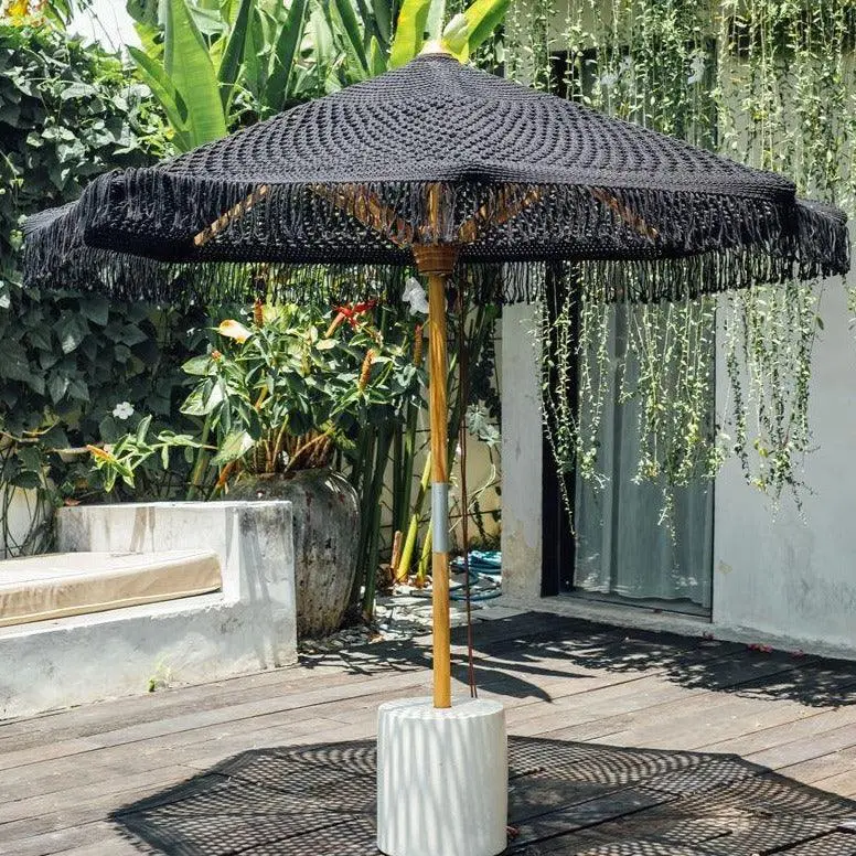Handgeknoopte Parasol Fringes Zwart 250cm