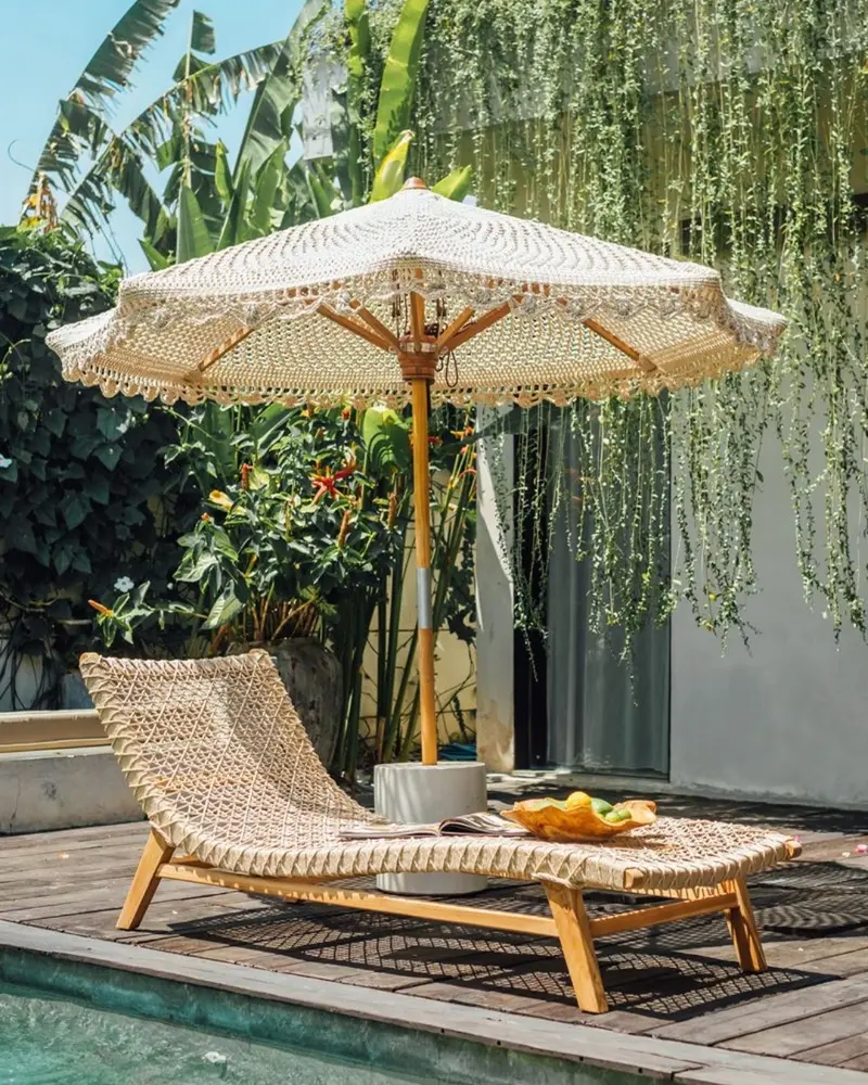 Handgeknoopte parasol rond - Flower - crème - 250 cm