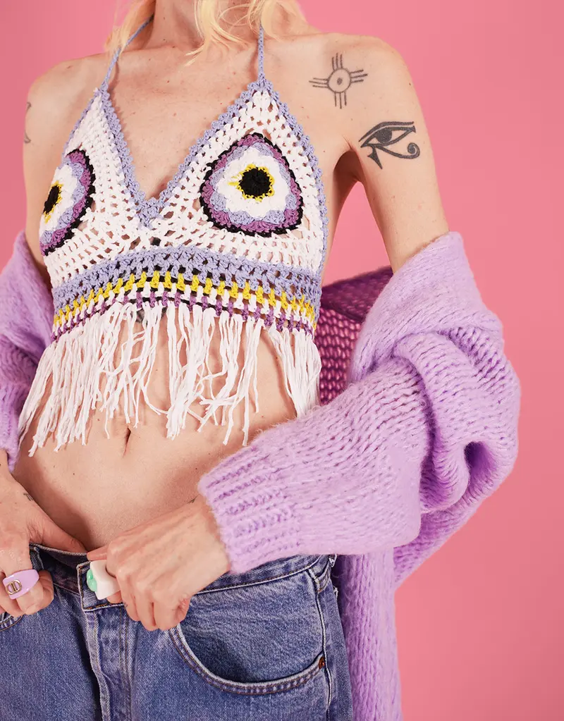 Handmade crochet fringe crop top