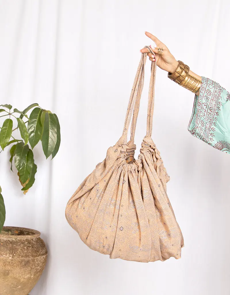 Handmade silk blend gathered shoulder bag