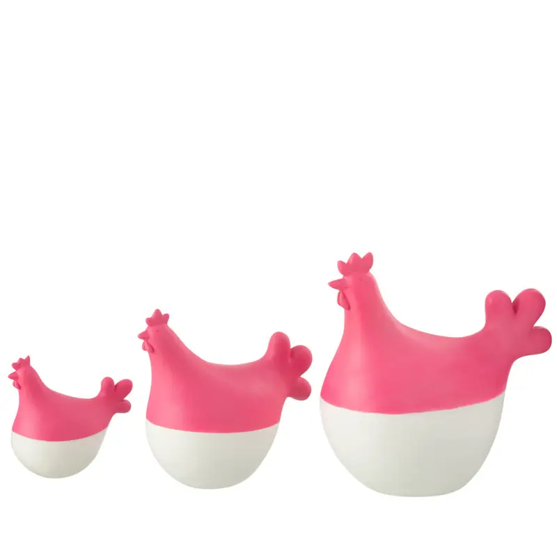 Hanen Polyresin Wit/Roze Set van 3