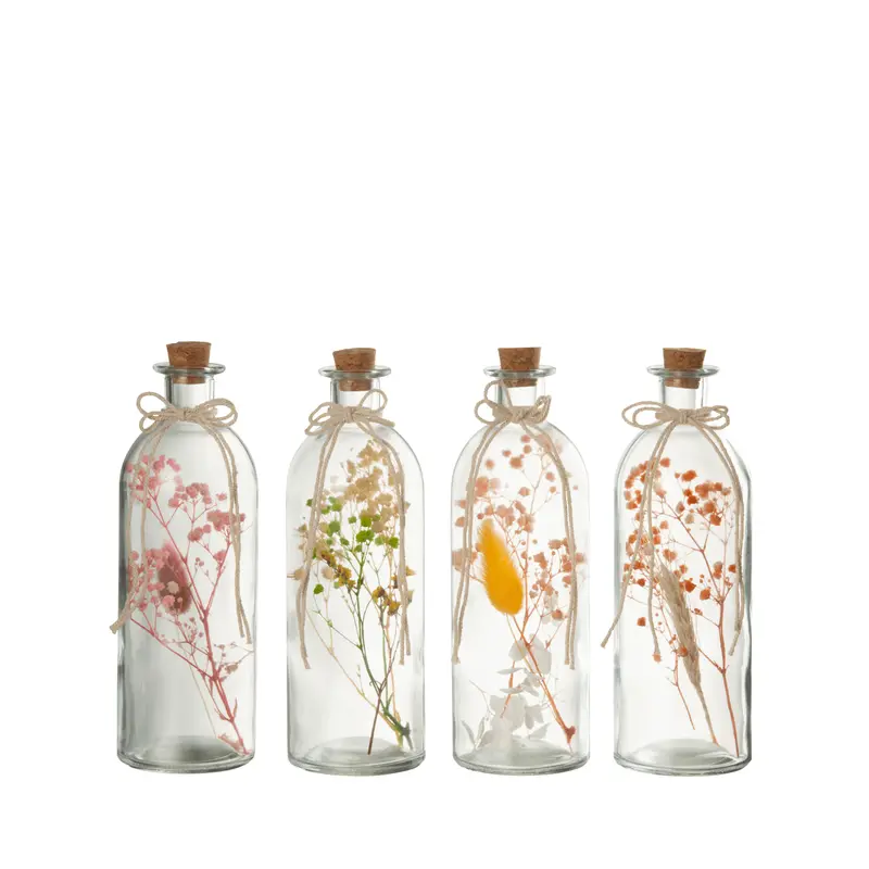 Hangende Flessen Kleurrijk Gedroogde Bloemen Glas Mix Large Set van 4