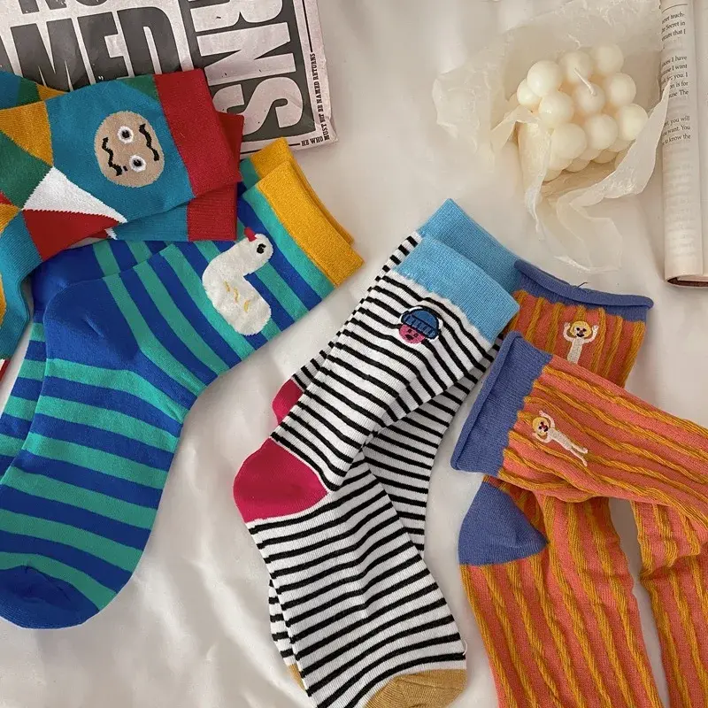 Happy Stripe Character Crew Socks