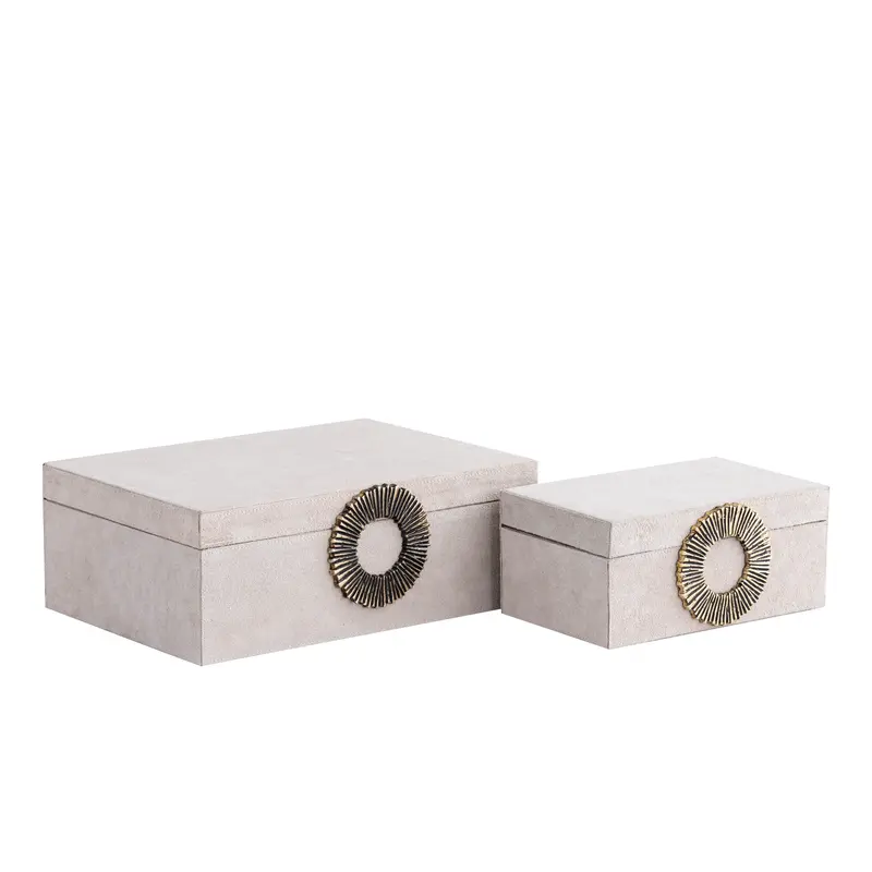 Hazael Beige Suede Box Golden Handle Set van 2 PTMD