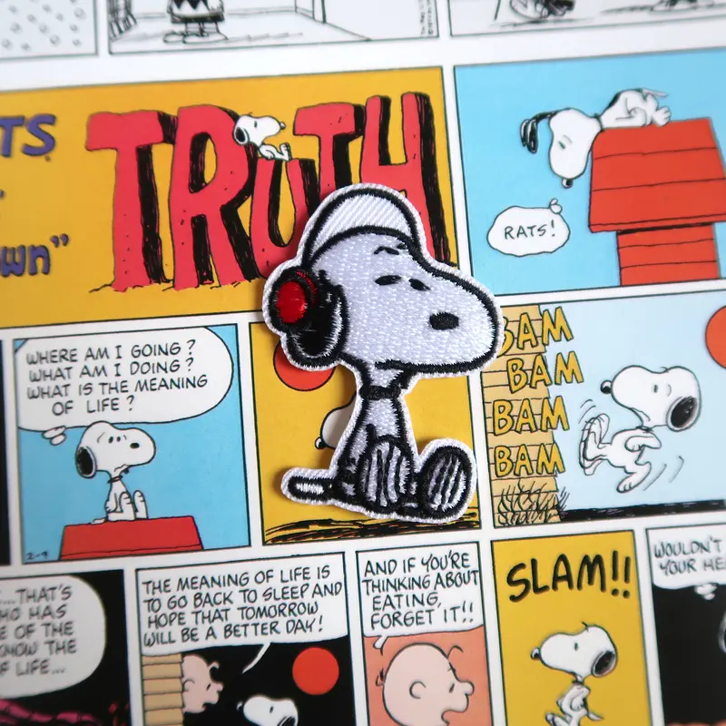 Headphones Snoopy from Peanuts Comics embroidered patch badge appliqué