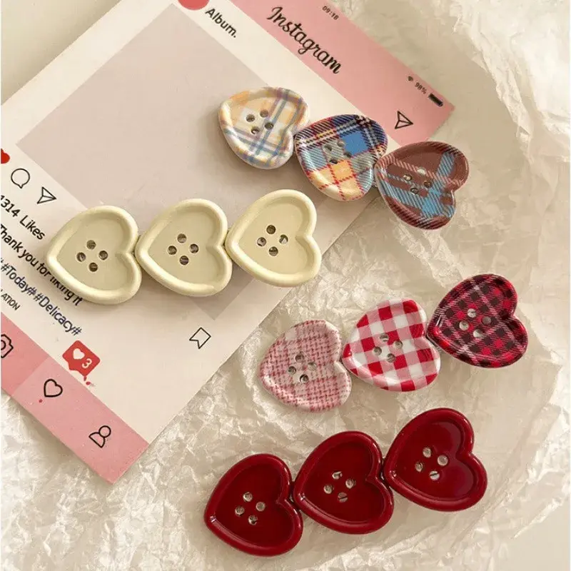 Heart Button Hair Clip (4 Designs)