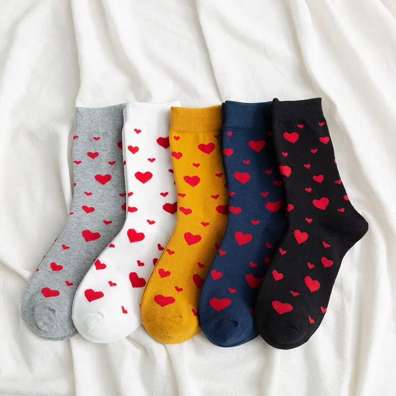 Heart Pattern Crew Socks (5 Colours)