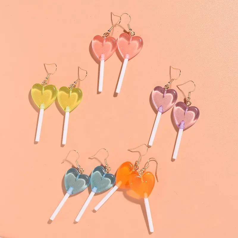 Heart Shaped Lollipop Dangly Earrings