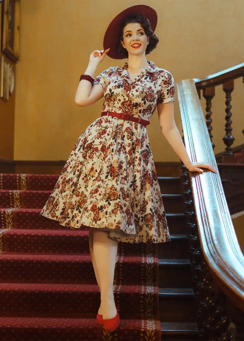 Hearts & Roses Autumn Rose 50's Swing Dress Cream