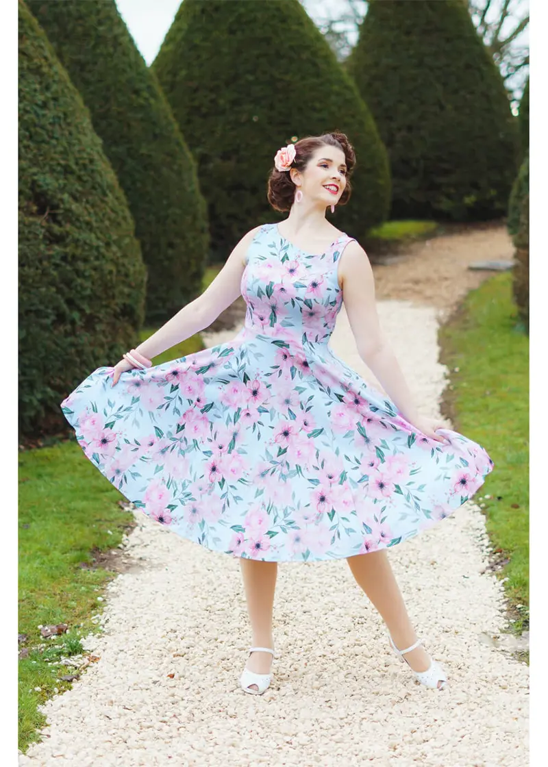 Hearts & Roses Claudette Blossom 50's Swing Dress Sky Blue