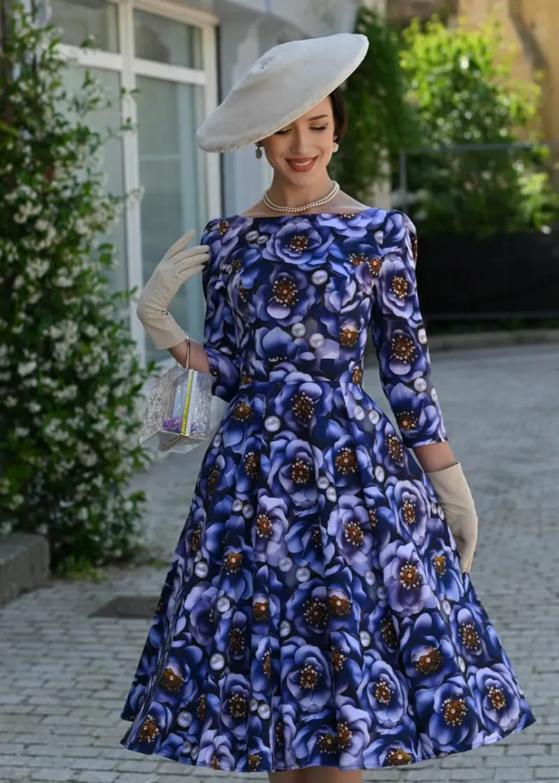 Hearts & Roses Erin Floral 50's Swing Dress Purple