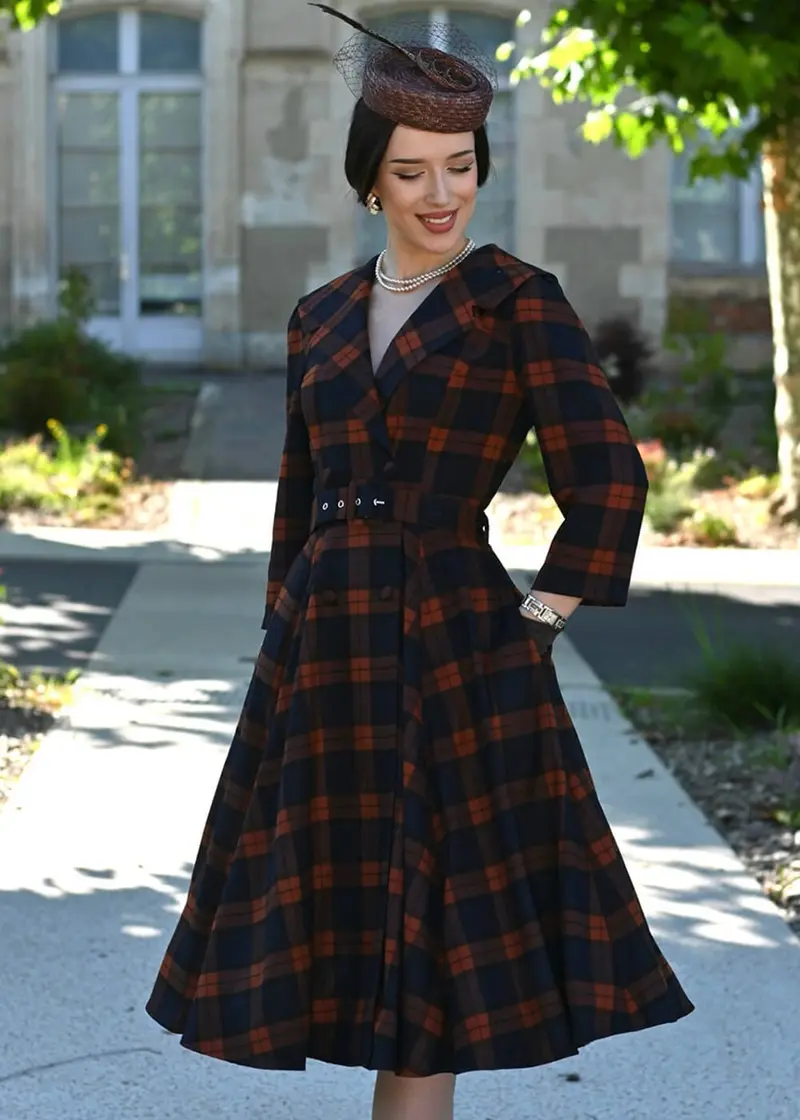 Hearts & Roses Giselle Tartan 50s Swing Dress Orange