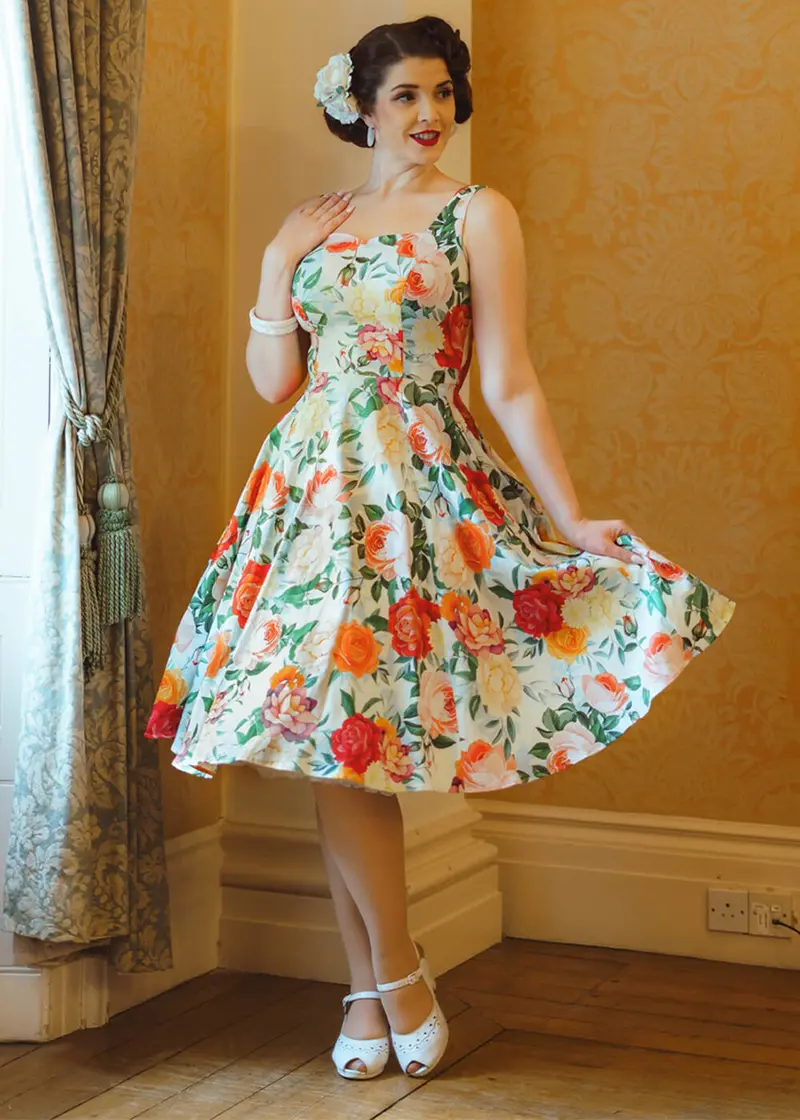 Hearts & Roses Golden Peony 50's Swing Dress Multi