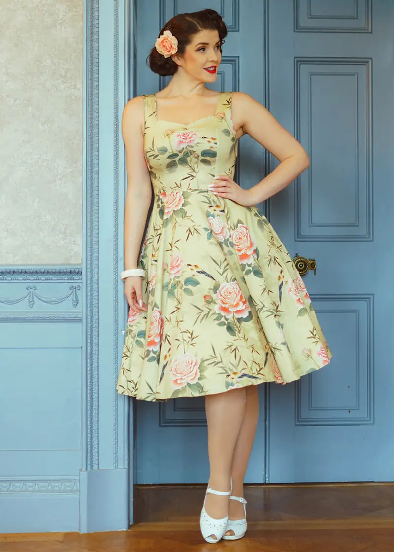Hearts & Roses Hana Rose 50s Swing Dress Green