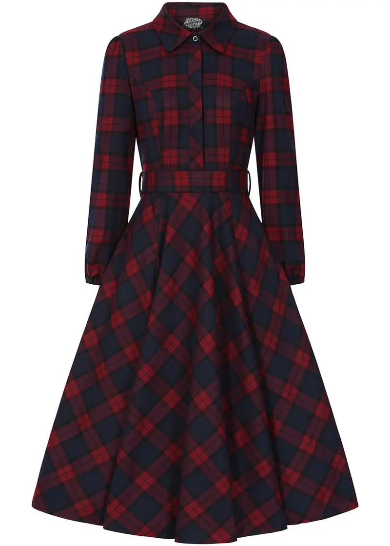 Hearts & Roses Kim Tartan 50s Swing Dress Red