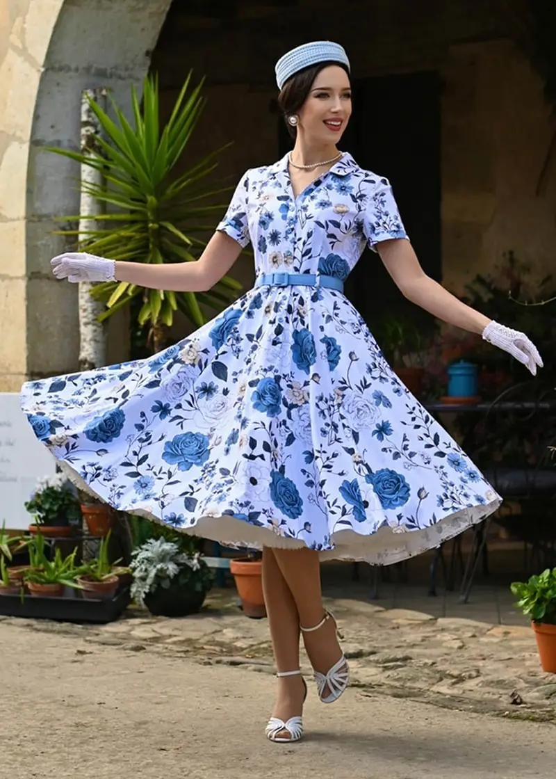 Hearts & Roses Maribel Garden 50's Blue Swing Dress