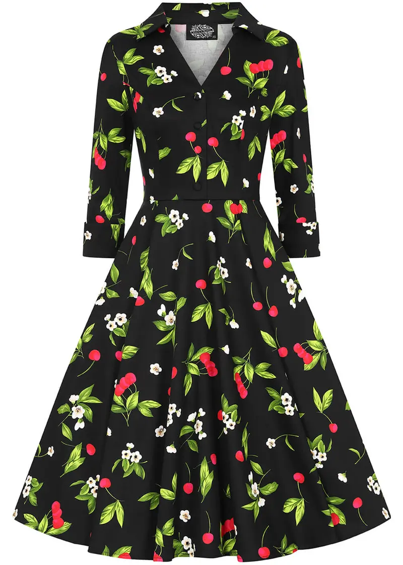 Hearts & Roses Natasha Cherry 50's Swing Dress Black