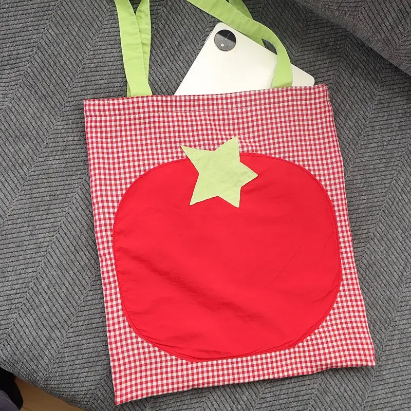 Heisei Pop Patchwork Gingham Tomato Tote