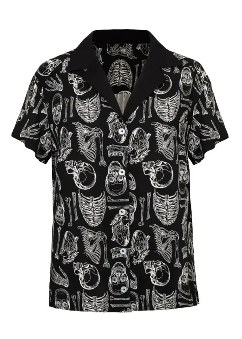 Hell Bunny Anatomy Skulls 60's Shirt Black