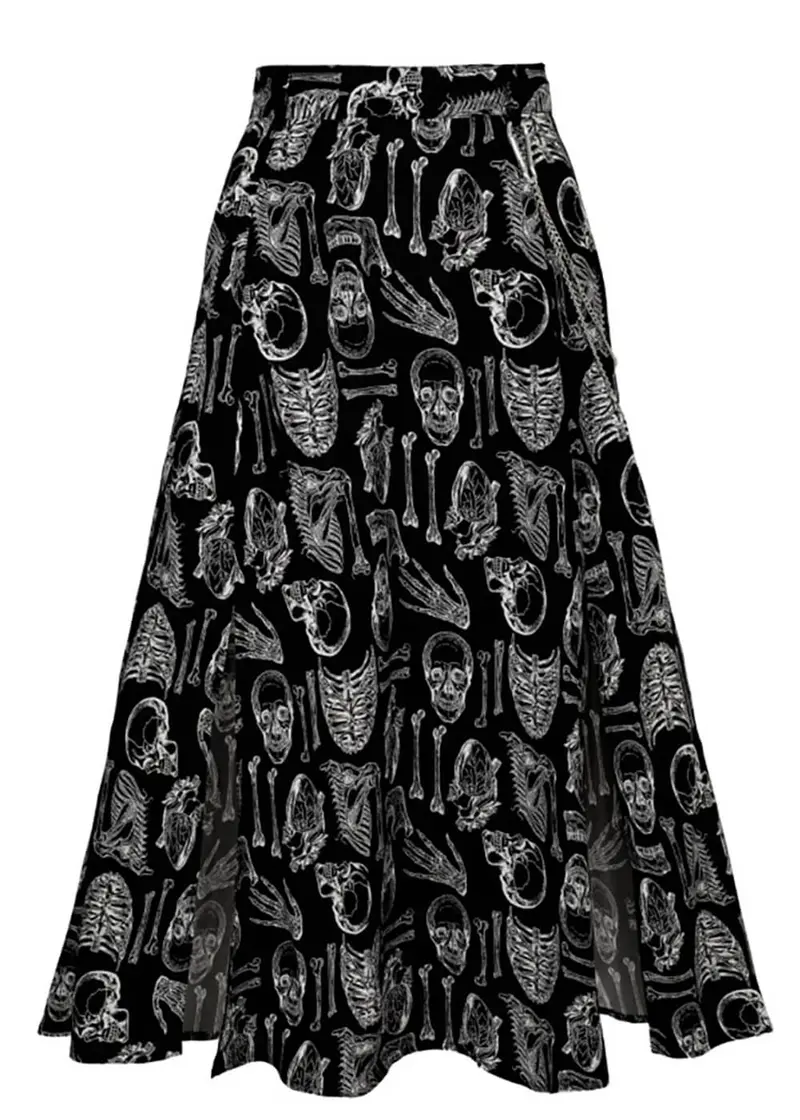 Hell Bunny Anatomy Skulls 80s Skirt Black