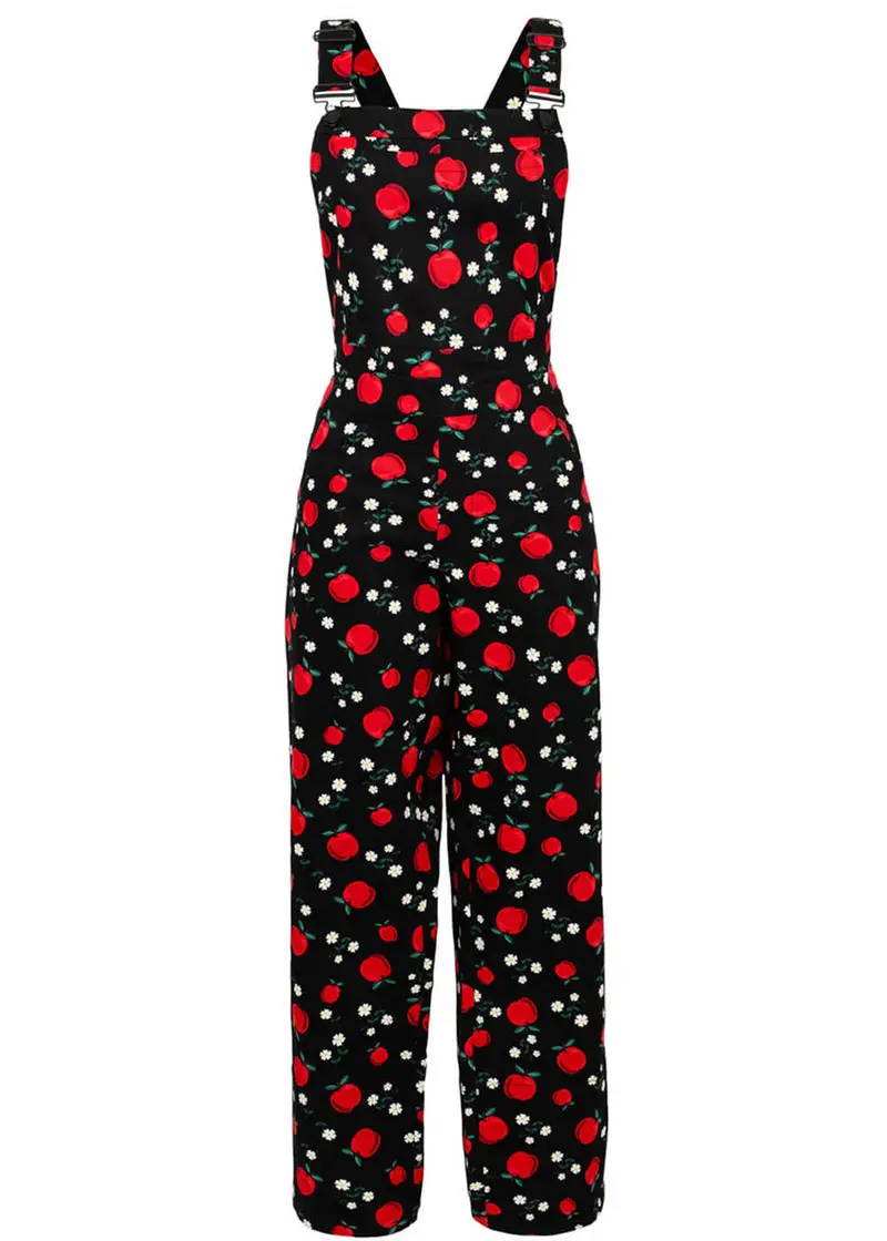 Hell Bunny Apple Pie 60s Black Dungarees
