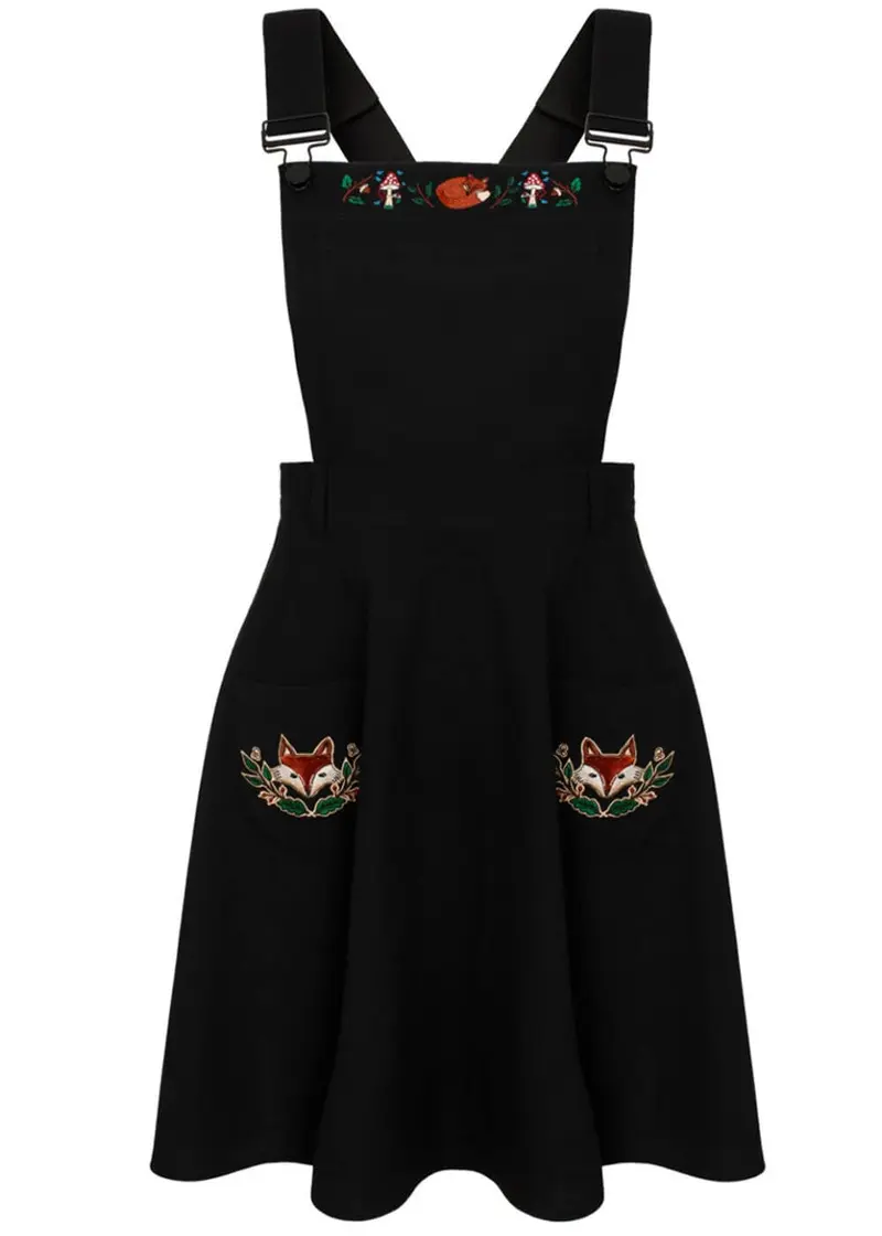 Hell Bunny Basil Fox 40's Pinafore Swing Dress Black