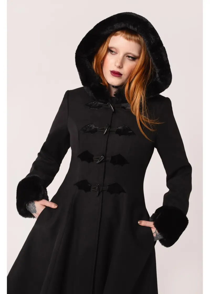 Hell Bunny Batilda Bat Duffel Coat Black