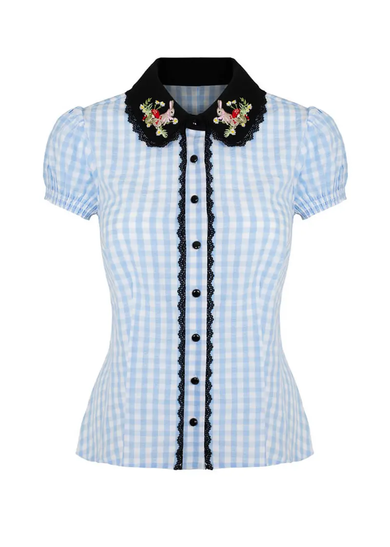 Hell Bunny Beatrix Blouse Blue