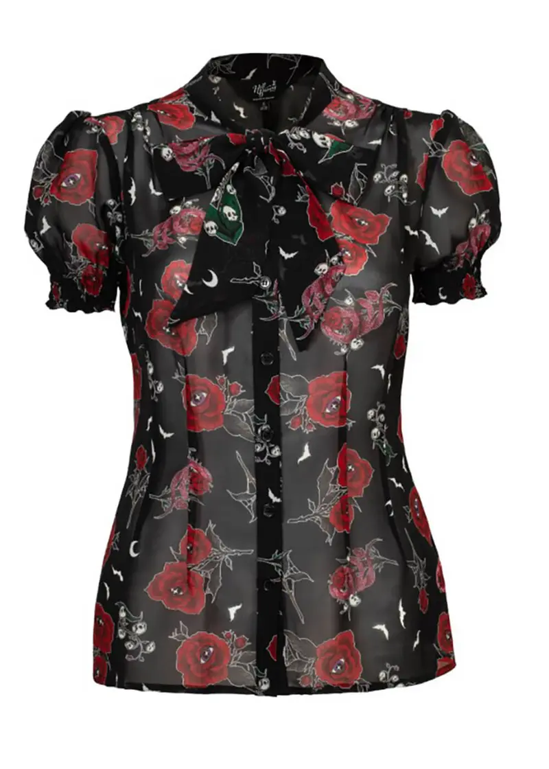 Hell Bunny Blooming Elle 40s Blouse Black