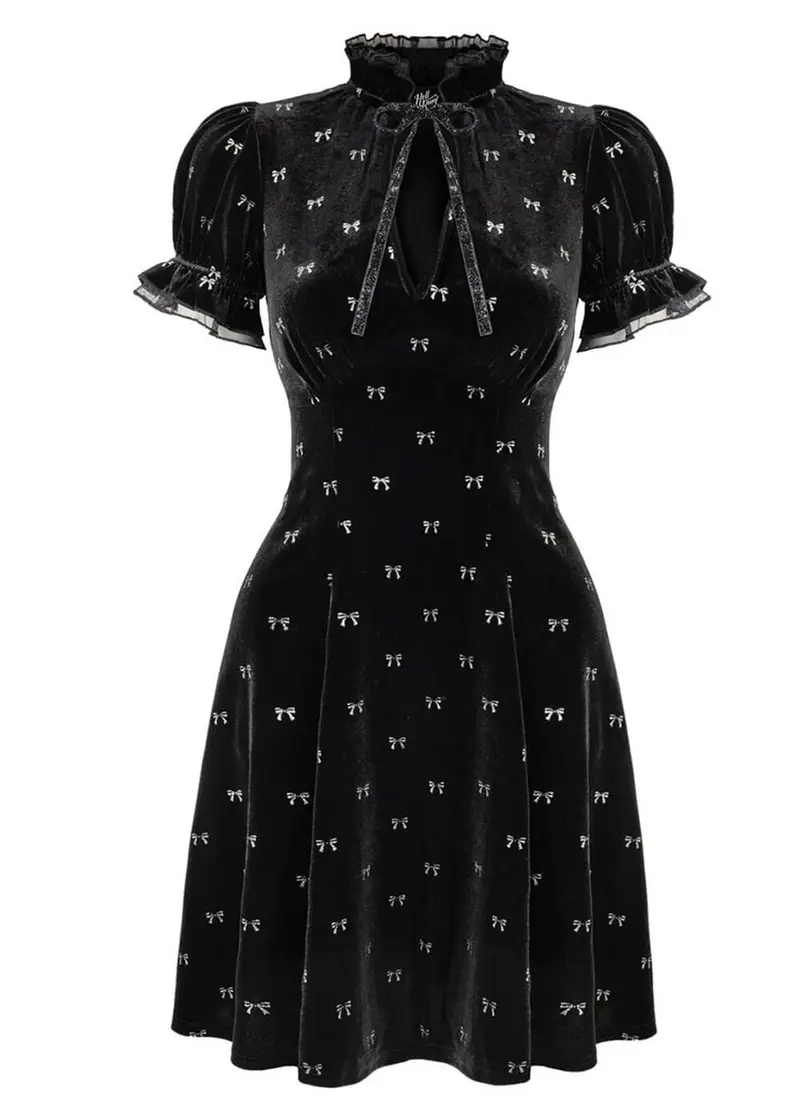 Hell Bunny Bowie Velvet 60's A-Line Dress Black
