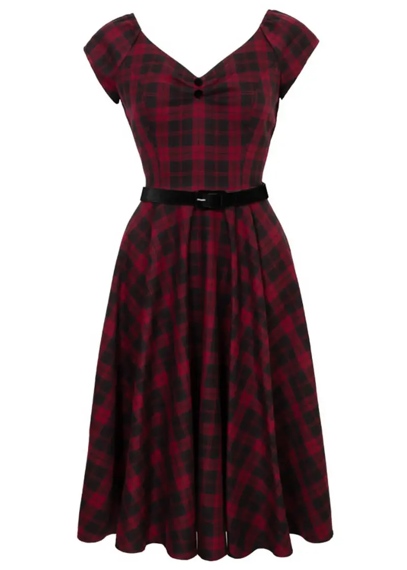 Hell Bunny Carmina Tartan 50's Swing Dress Burgundy