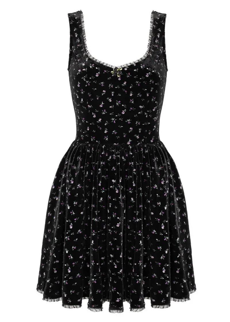 Hell Bunny Cassandra Velvet 60's Mini Dress Black