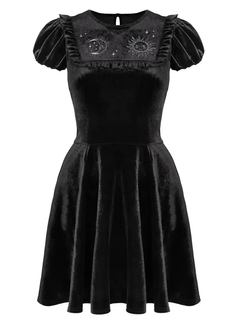 Hell Bunny Celeste Sun Moon 60's Black A-Line Dress