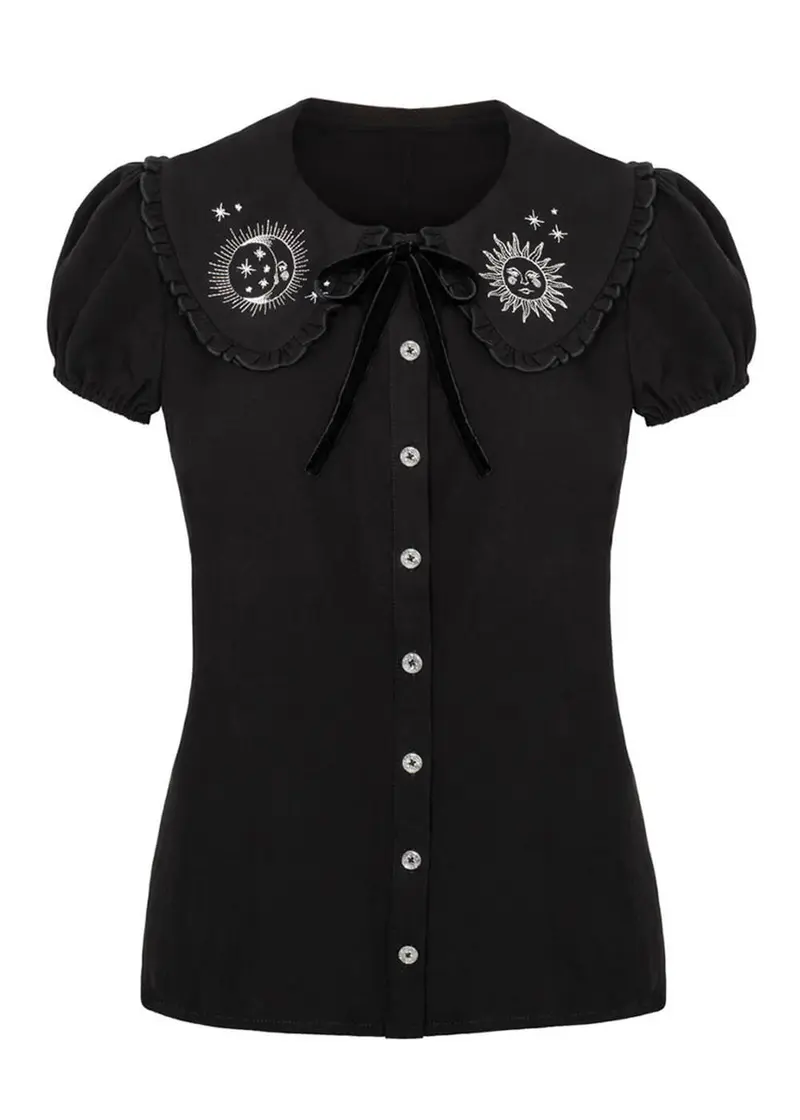 Hell Bunny Celeste Sun Moon Blouse Black