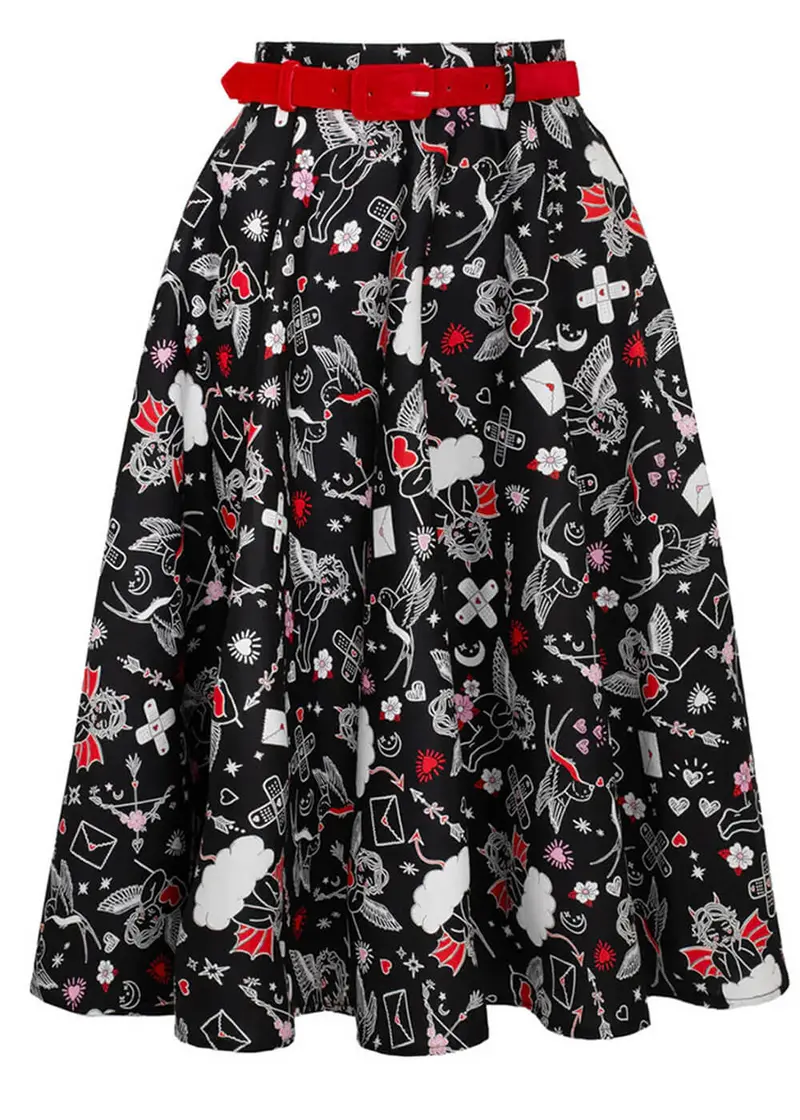 Hell Bunny Charlie 50s Swing Skirt Black