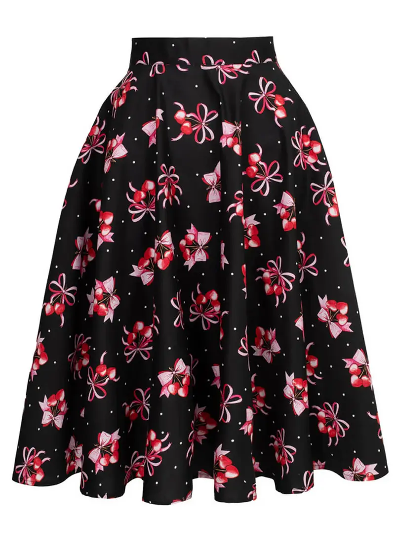 Hell Bunny Cherilyn Cherry 50s Swing Skirt Black