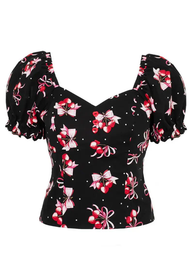 Hell Bunny Cherilyn Cherry 50's Top Black