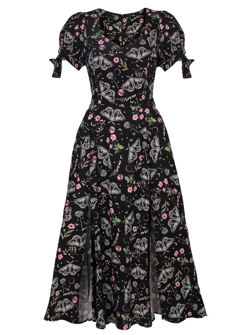 Hell Bunny Chrysalis Moth Midi Dress Black