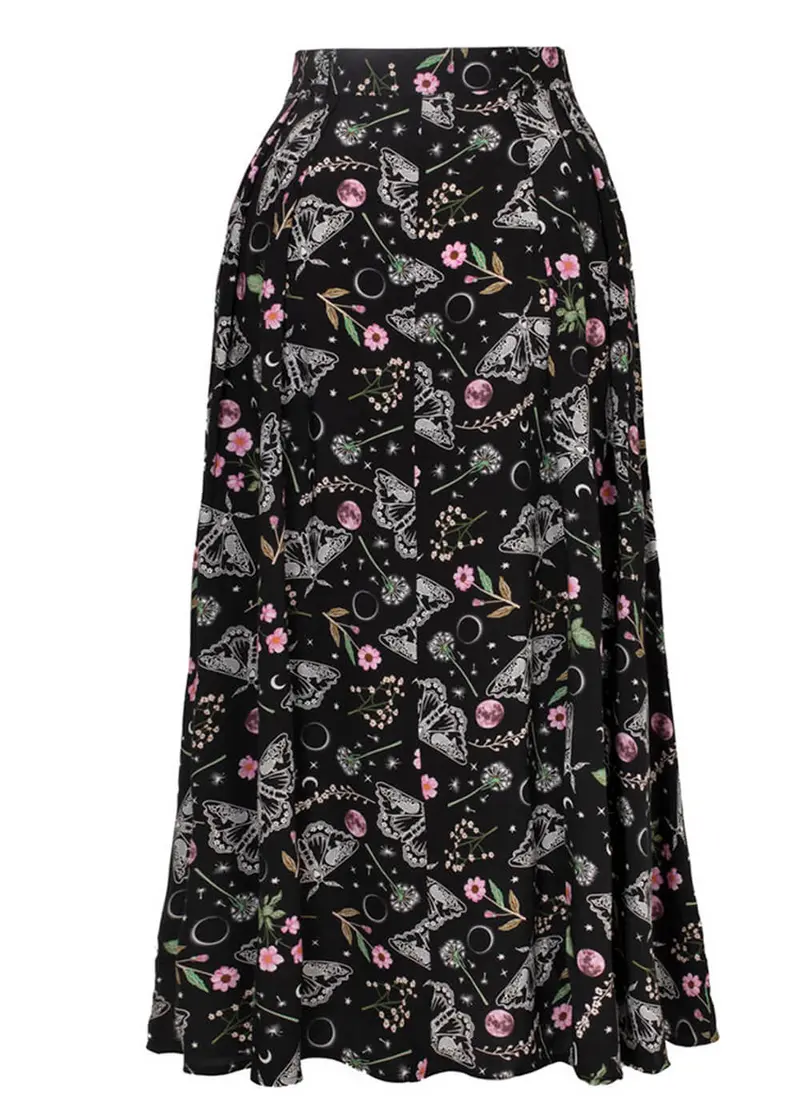 Hell Bunny Chrysalis Moth Midi Skirt Black