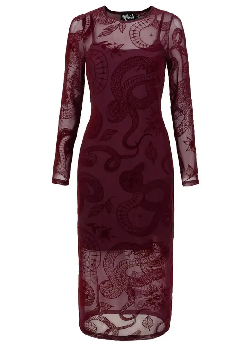 Hell Bunny Cobra Charmer Snake Dress Burgundy