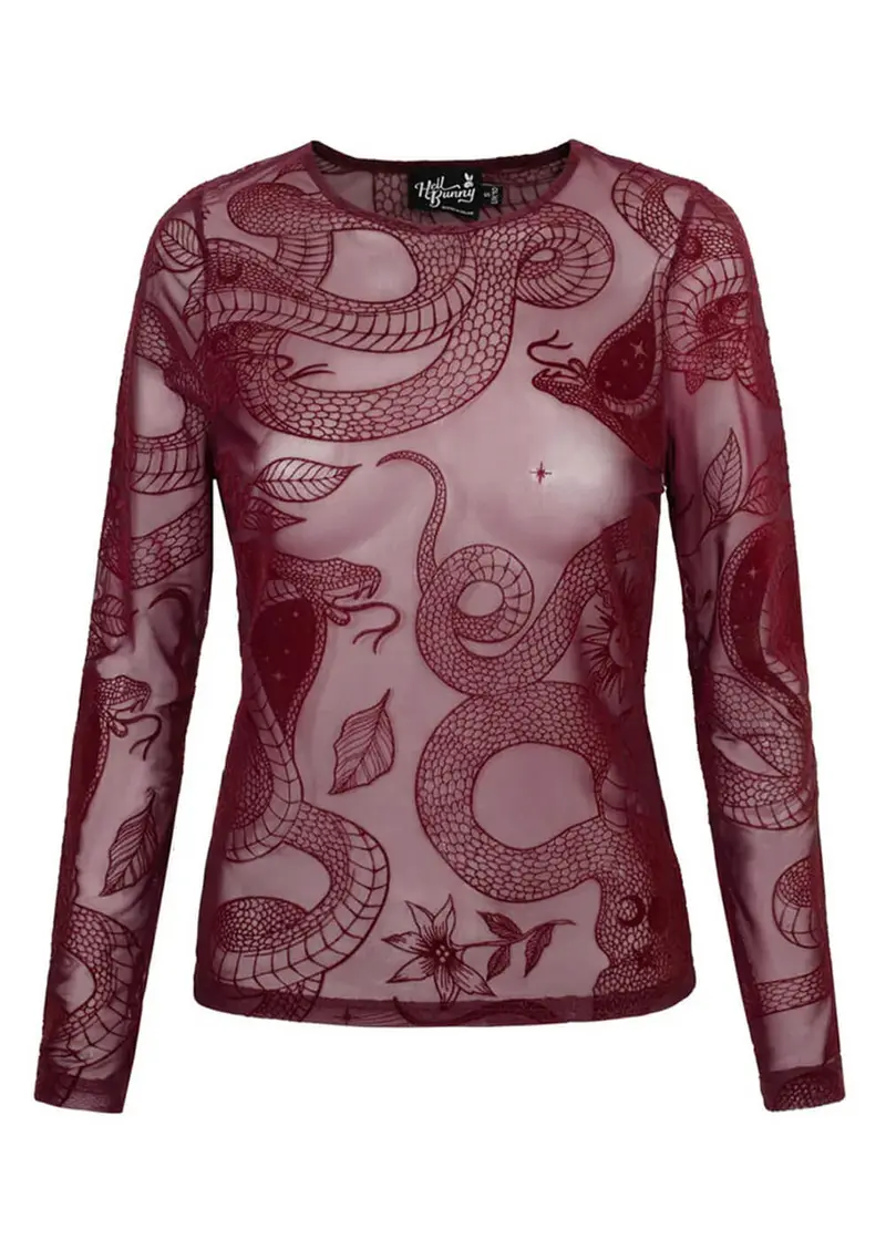 Hell Bunny Cobra Charmer Snake Top Burgundy