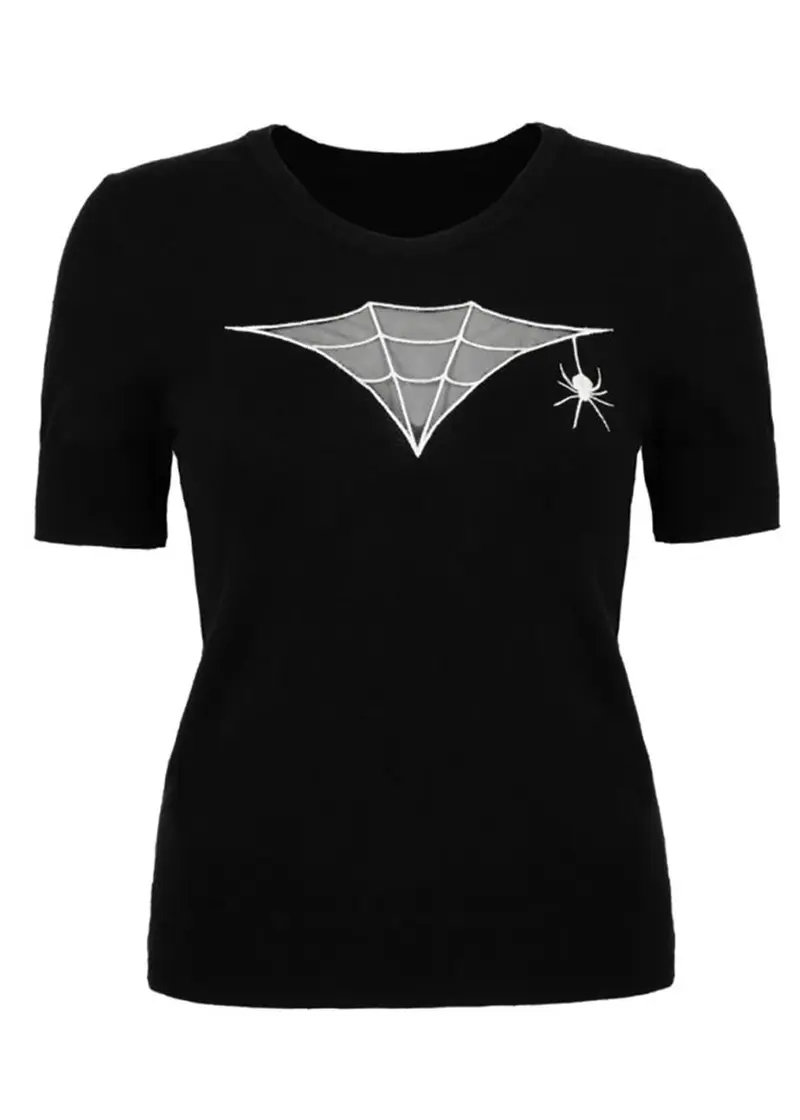 Hell Bunny Cobweb Spiderweb 40's Top Black