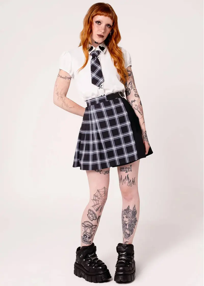 Hell Bunny Cornell Tartan Skirt Grey