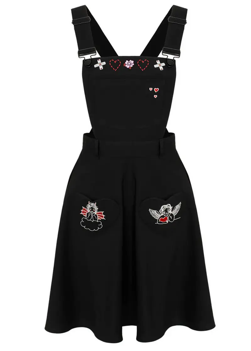 Hell Bunny Cupid Pinafore 50's Swing Dress Black