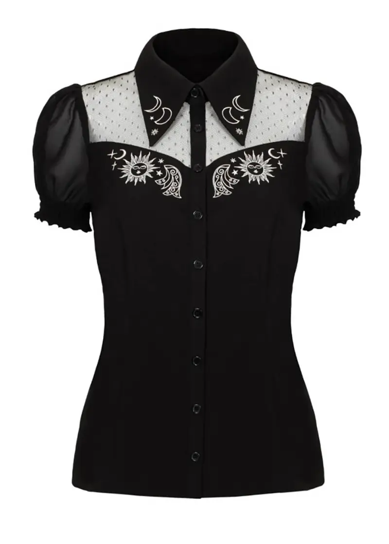Hell Bunny Danica Moon Sun 40s Black Blouse