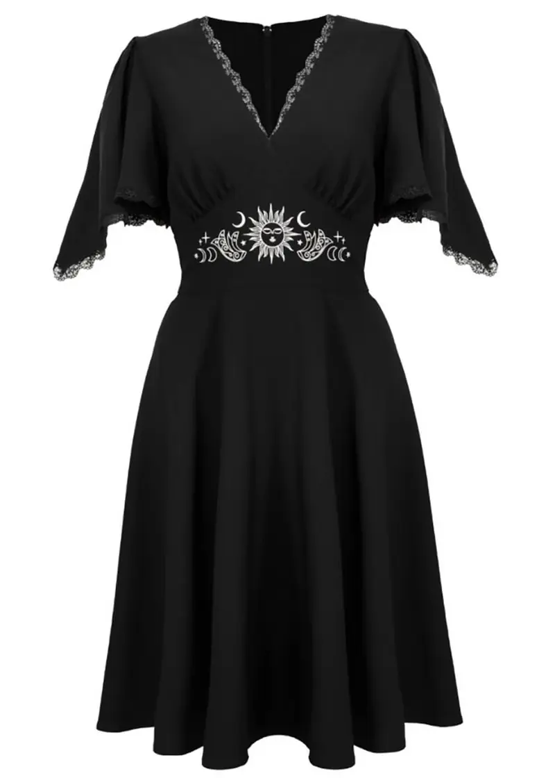 Hell Bunny Danica Moon Sun 70s Black Dress